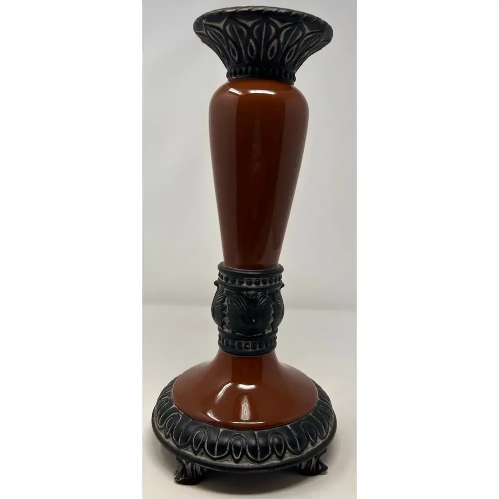 Nutmeg Small Candleholder‎ with Black Designs 13